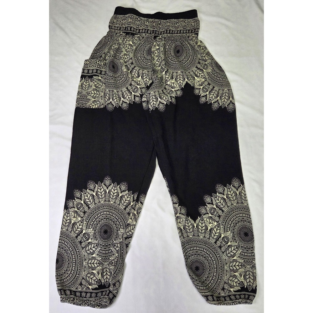 Joob Joob Women Sz Sm Harem Yoga Pant Blk/Wht Mandala Boho Hippie Comfort Beach